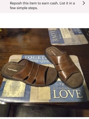 Hush Puppies Men's Dark Brown Leather Slide Sandals Size 11
